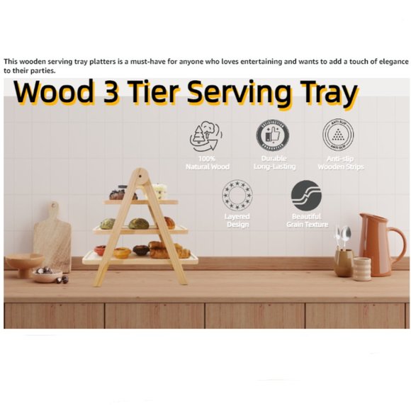 3-Tier Pine Wood Fruit & Vegetable Stand w/ Removable Serving Platters - Picture 10 of 10